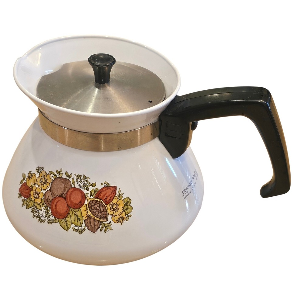 Corning Ware P104 6 Cup Coffee Pot Kettle Floral Design Black‎ Handle